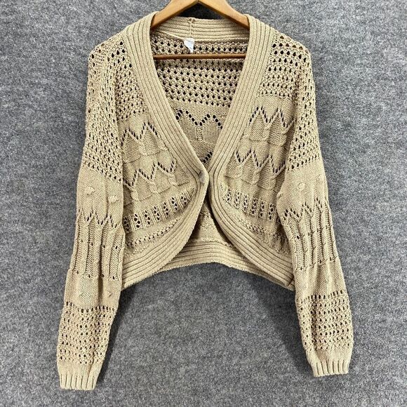 5/$45 Old Navy Cardigan Women XS Beige Knit V-Neck Long Sleeve One Button - Picture 4 of 8